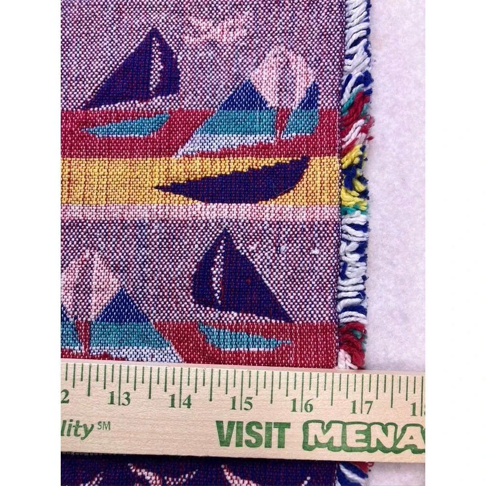 Vintage Woven Sailboat Placemats Set of 2 Unisex OS Multicolor‎ Excellent Fringe